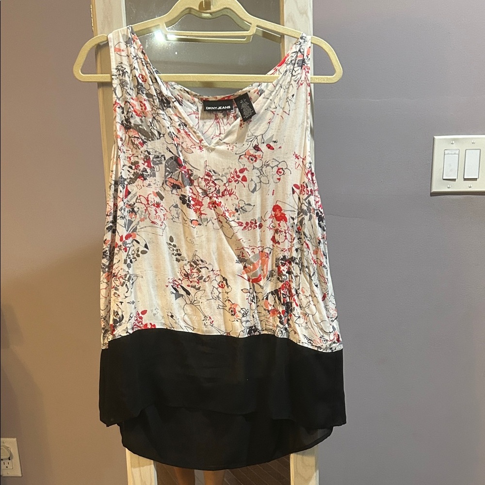 DKNY Floral Print Tank Top with Black Hem